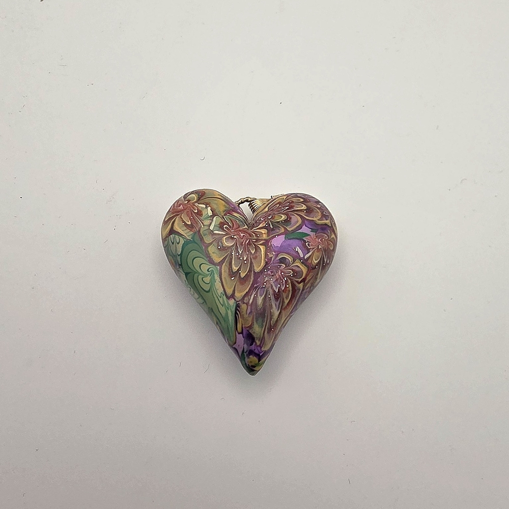 Polymer Clay Heart, Clasp is 1/20 14k Colorful Pendant - Picture 4 of 11